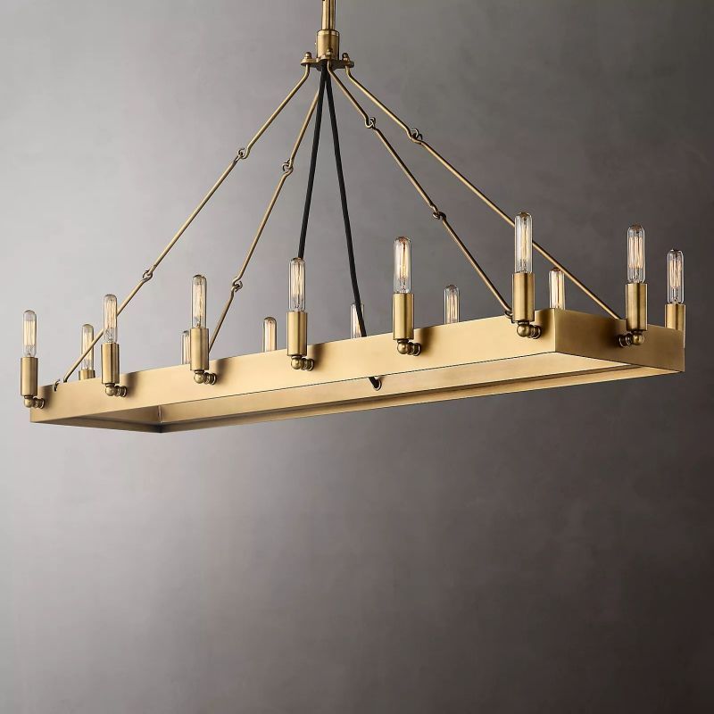 For a touch of industrial elegance, choose Zylero's gold chandelier, a rustic and stately light fixture crafted from robust angle iron.