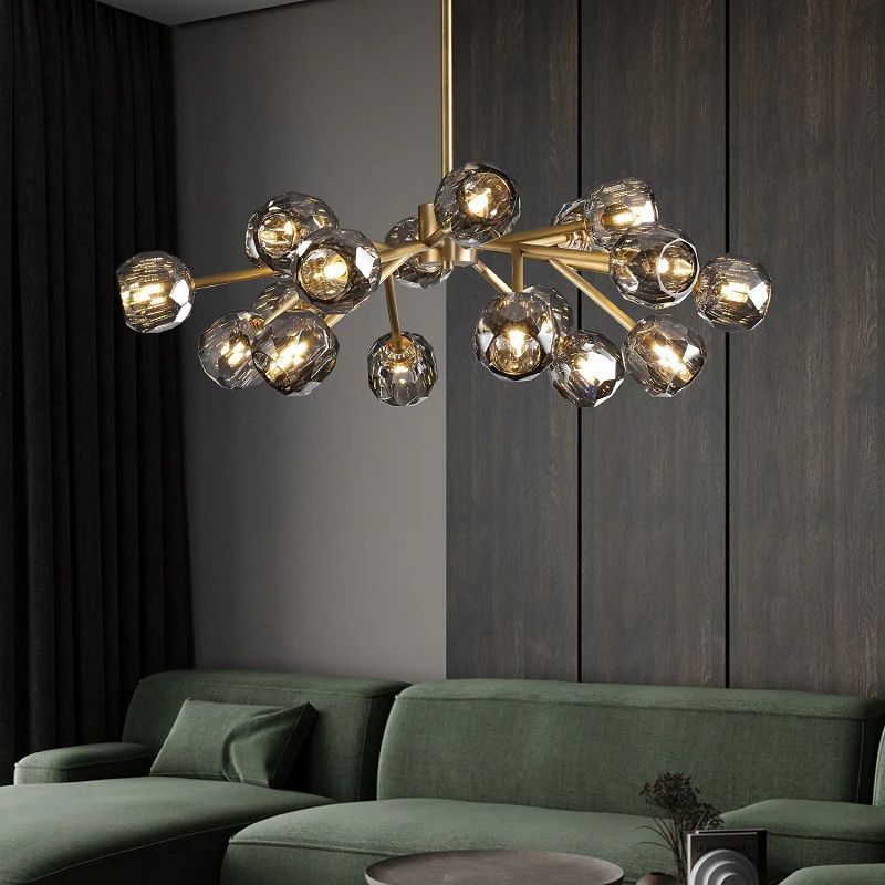 This rustic chandelier adds a bold, industrial touch to the living room with its sturdy iron frame.