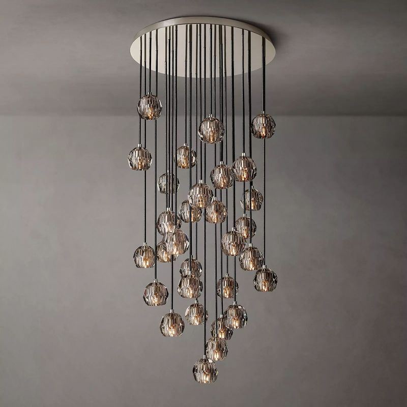 Orvieto Crystal Smoke Glass Round Cluster Chandelier 30"