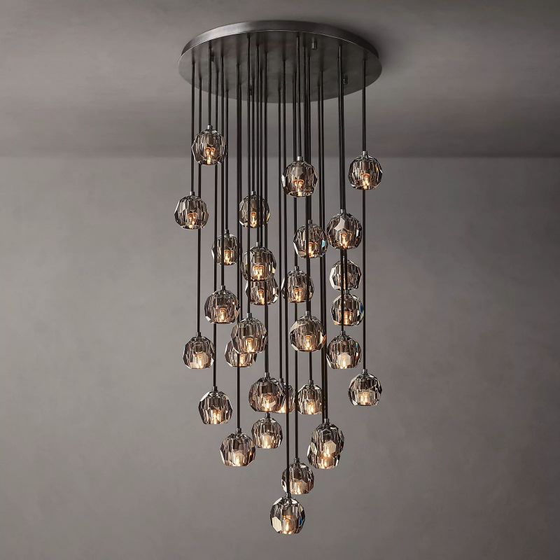 Orvieto Crystal Smoke Glass Round Cluster Chandelier 30"