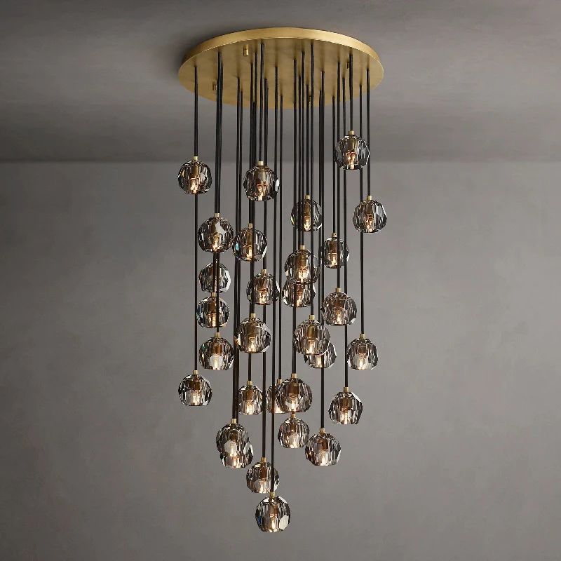 Orvieto Crystal Smoke Glass Round Cluster Chandelier 30"