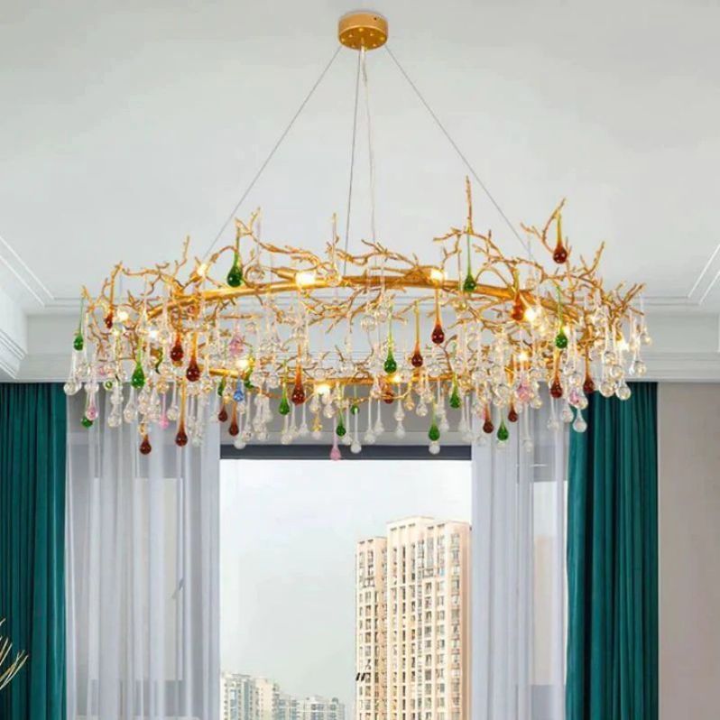 Ran Colorful Crystal Raindrop Branch Chandelier