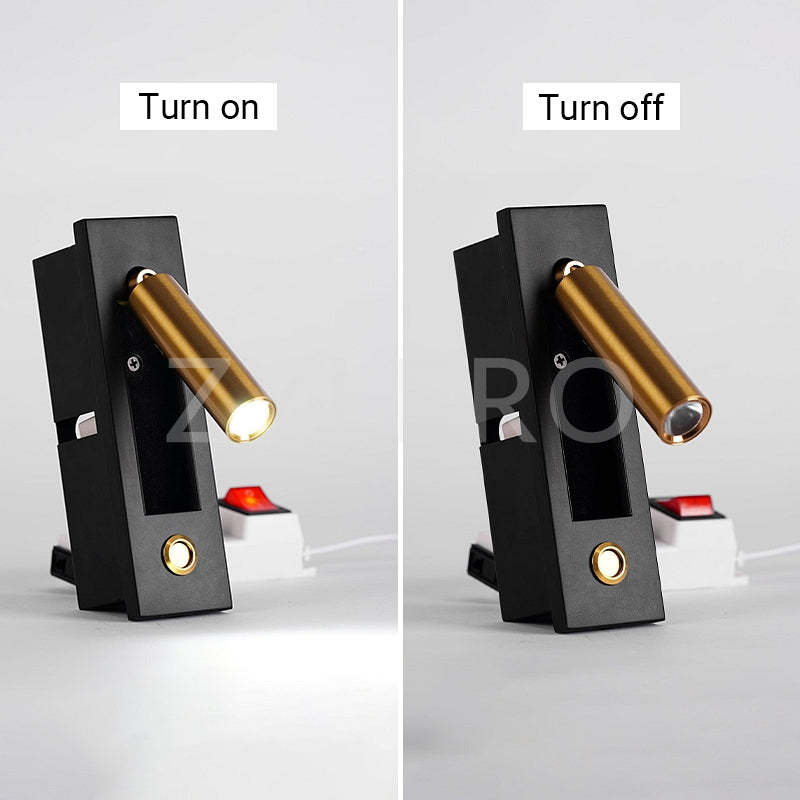 Comparison image of two cylindrical adjustable wall sconces: one lit on and the other unlit, showcasing the difference in ambiance.