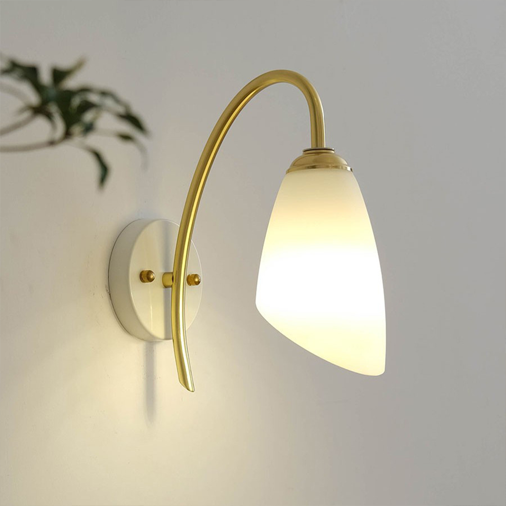 Opal Glass Curved Arm Wall Sconce