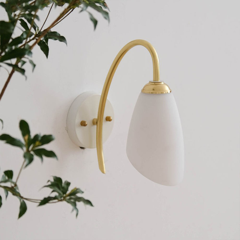Opal Glass Curved Arm Wall Sconce
