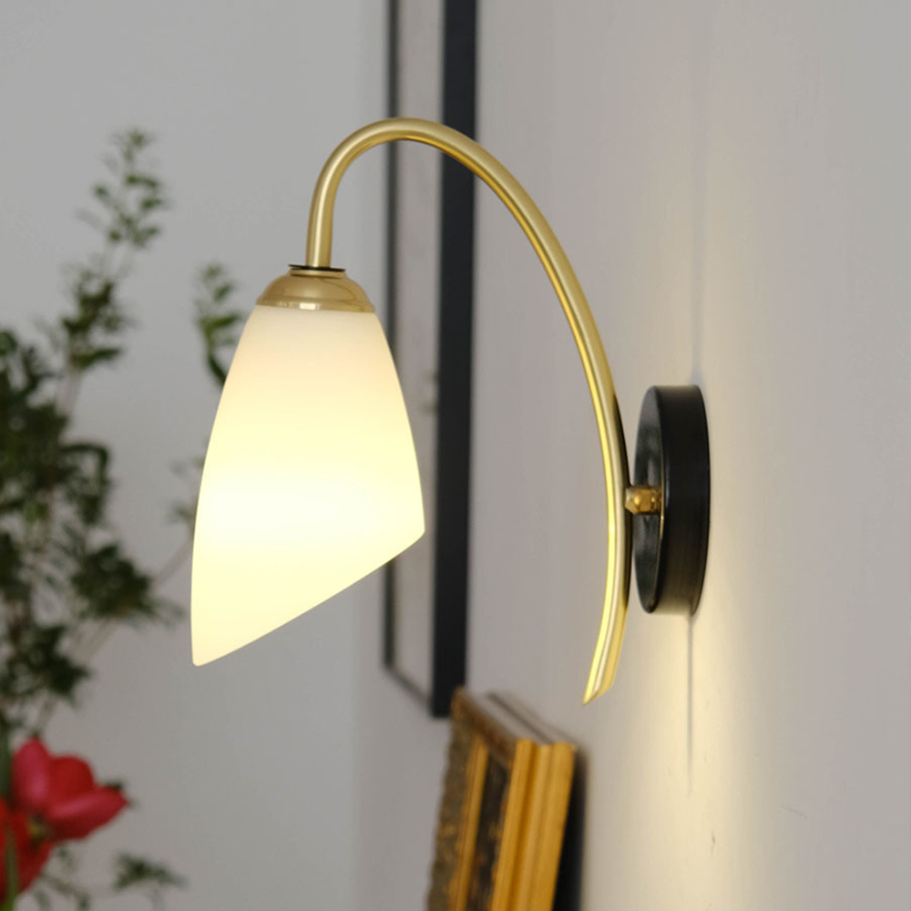 Opal Glass Curved Arm Wall Sconce
