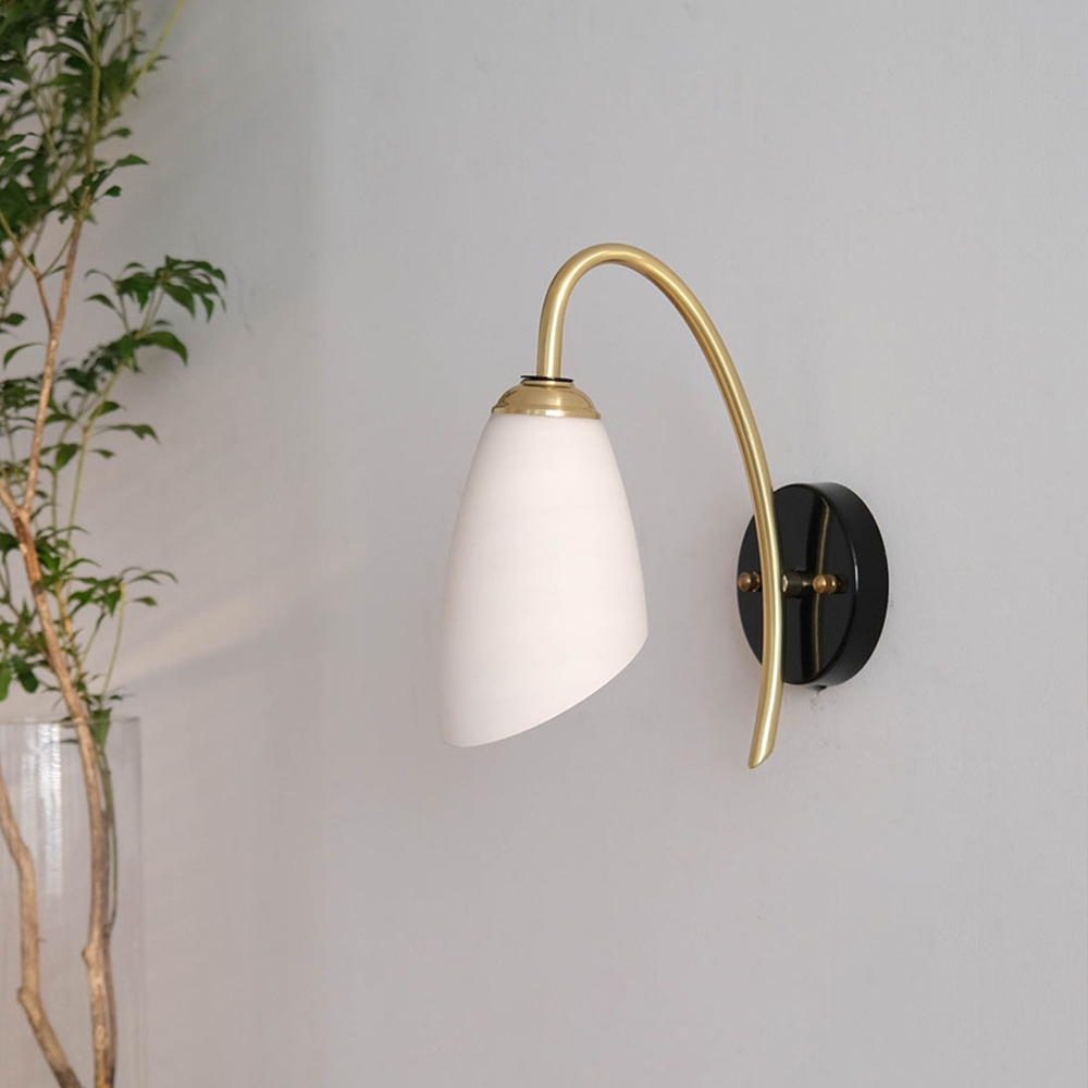 Opal Glass Curved Arm Wall Sconce