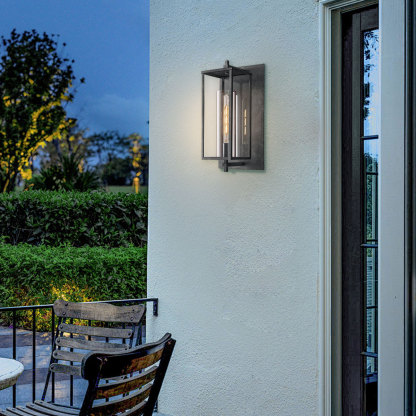 A lit on Devaux Outdoor Square Grand Wall Sconce