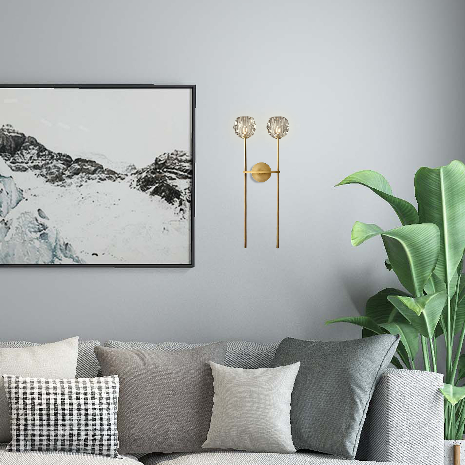The elegant design of this wall sconce enhances the living room's style while providing a warm ambiance.