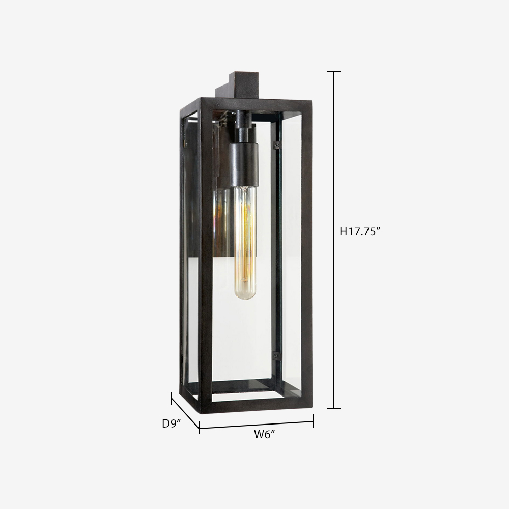 Modern Rectangular Brass Framed Outdoor Glass Wall Sconce