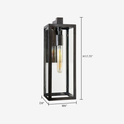 Modern Rectangular Brass Framed Outdoor Glass Wall Sconce