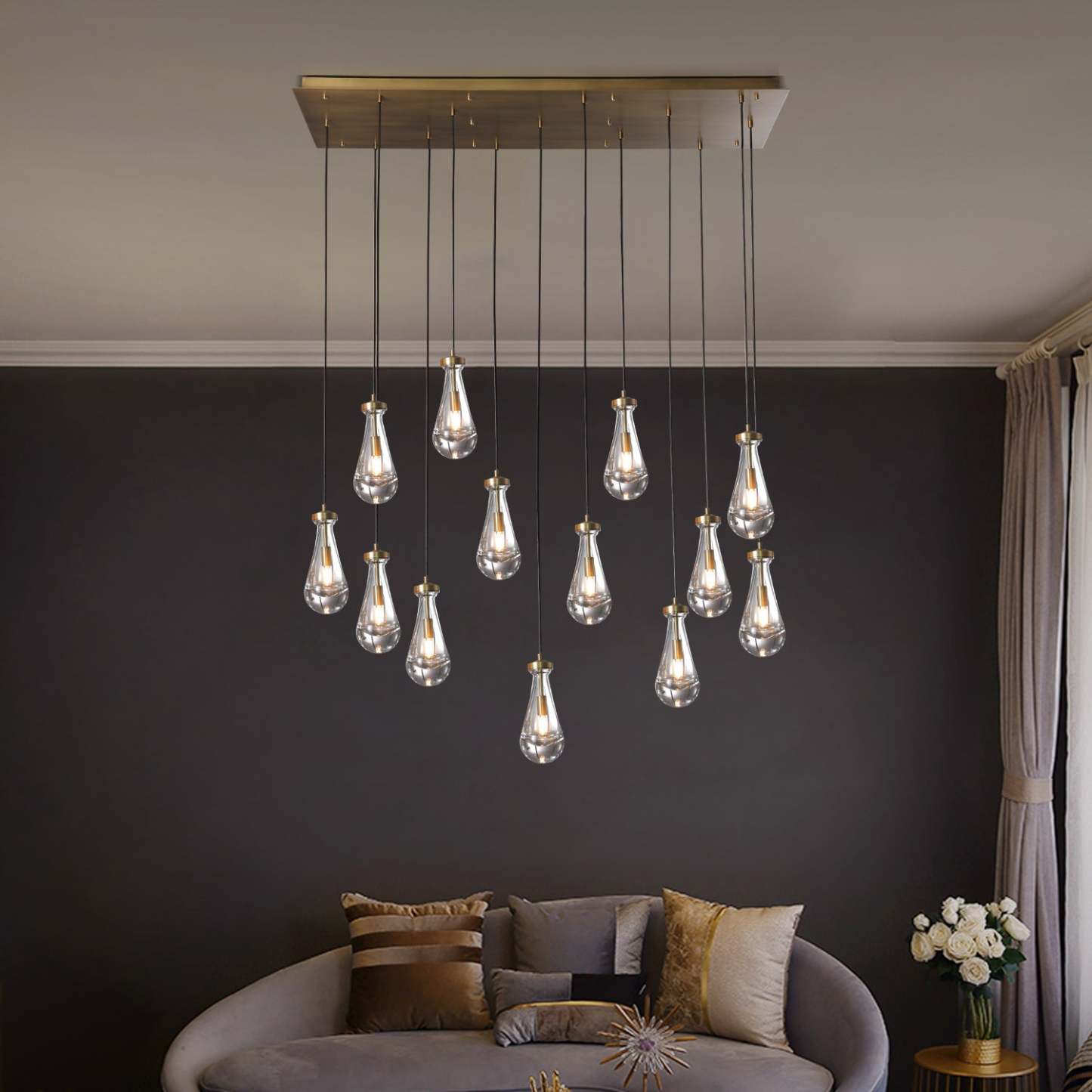 Raindrops Rectangular Chandelier 54 Inch