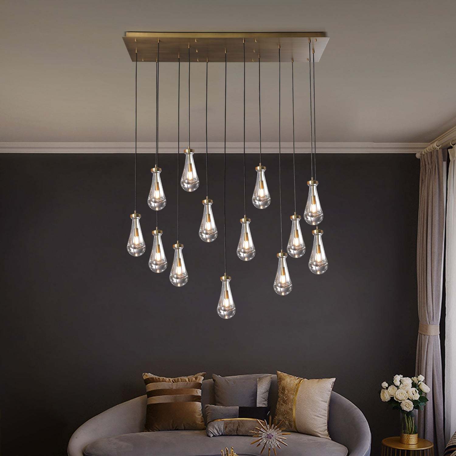 Raindrops Rectangular Chandelier 54 Inch