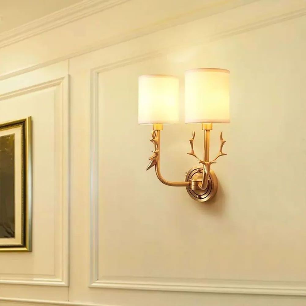 Vintage Fabric Antler Decor Wall Sconce 1/2 Lights