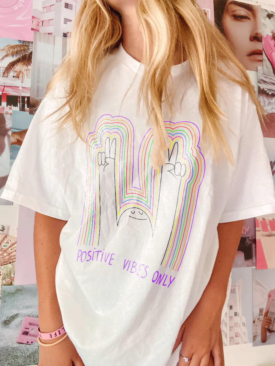 Positive Vibe Only Printed Oversized Unisex T-shirt