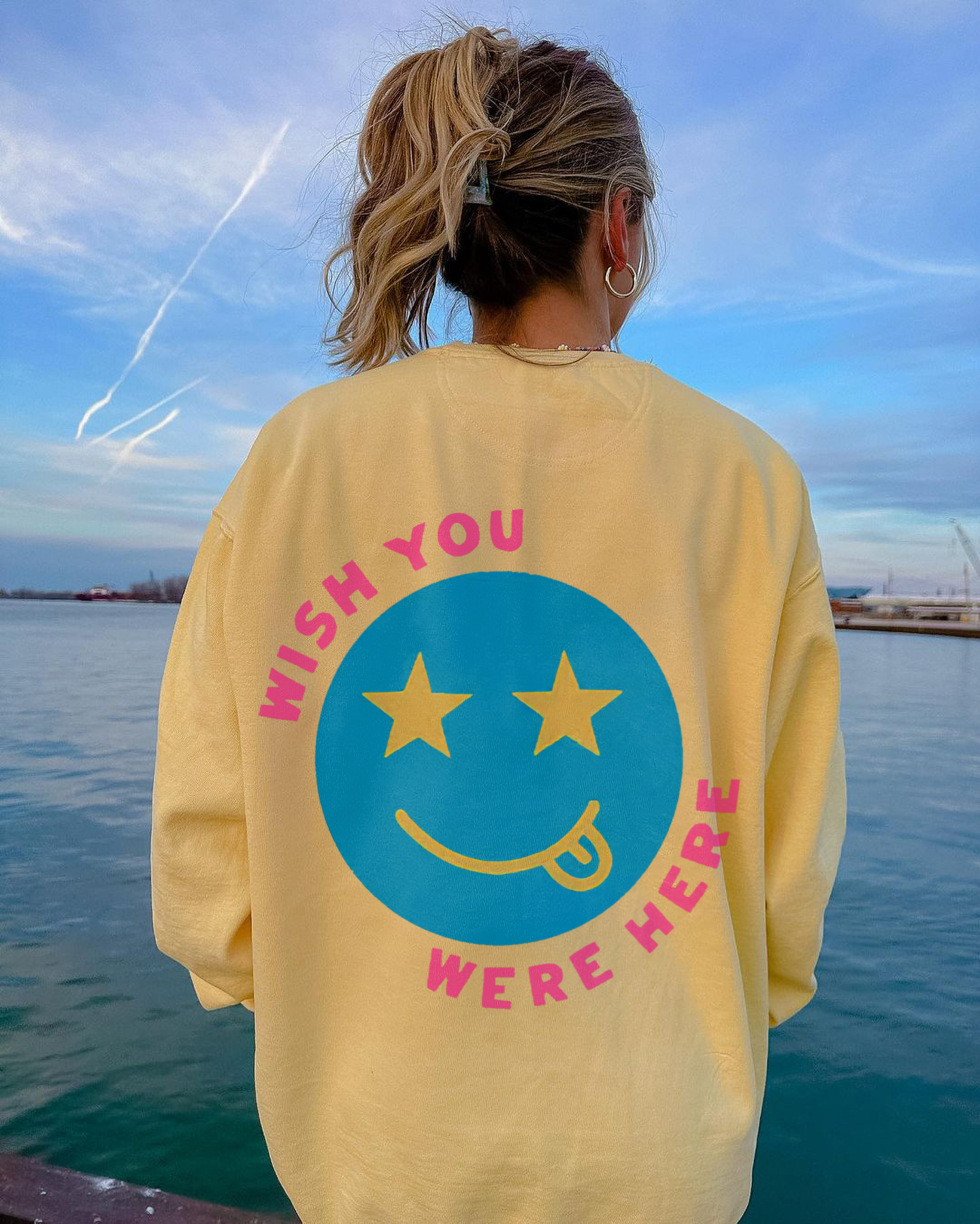 Wish you were best sale here sweatshirt smiley face