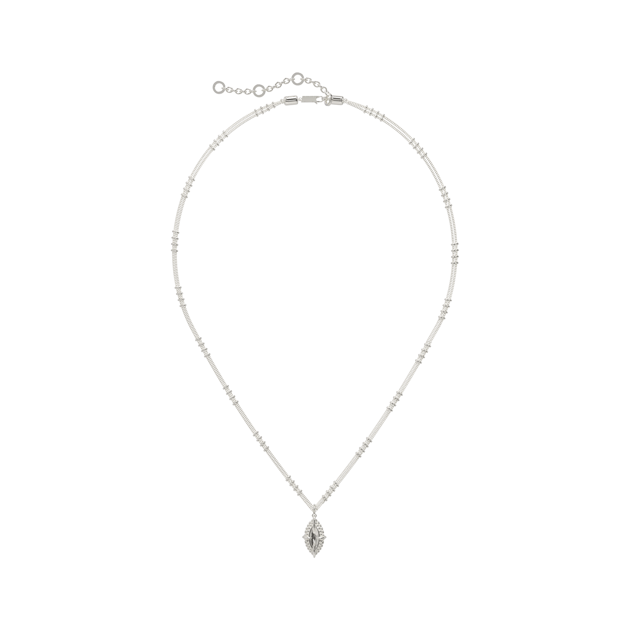 DOUBLE LOOP LONG NECKLACE - ROUND BEAD CONCAVE PENDANT