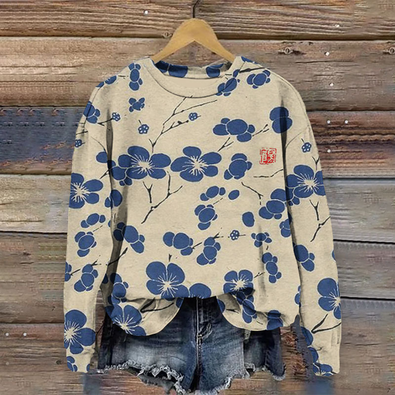 Cherry Blossom Japanese Lino Art Vintage Sweatshirt
