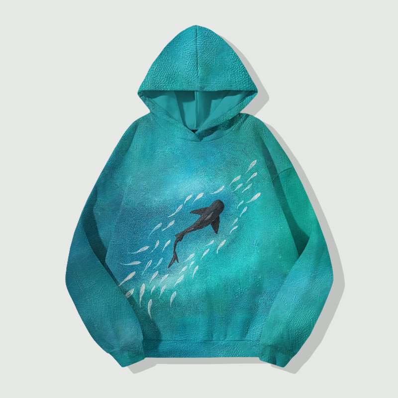 Artistic Ocean Fish Shoal Painting Print Long Sleeve Hoodie