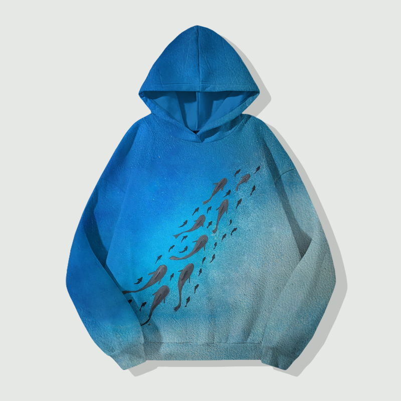 Deep-sea Fish School Art Painting Print Long Sleeve Hoodie