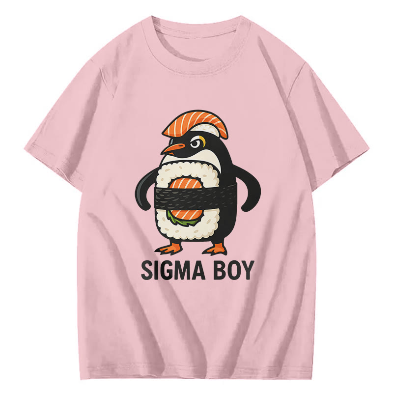Sigma Boy Sushi Penguin Print Short Sleeved Crew Neck T-Shirt - Pink - 2XL - image 4