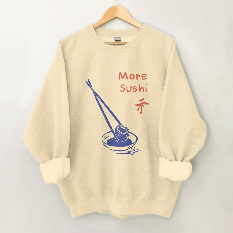 100% Cotton Japanese More Sushi Print Round Neck Casual Fleece Sweatshirt - Apricot - 2XL - image 2