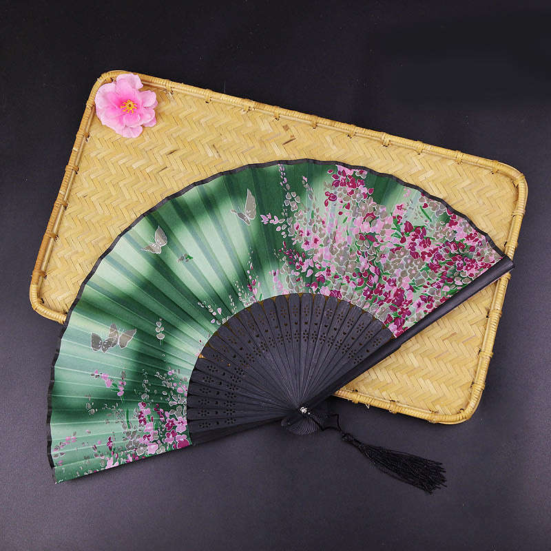 Women Ancient Style Japanese Folding Fan - Green - image 3