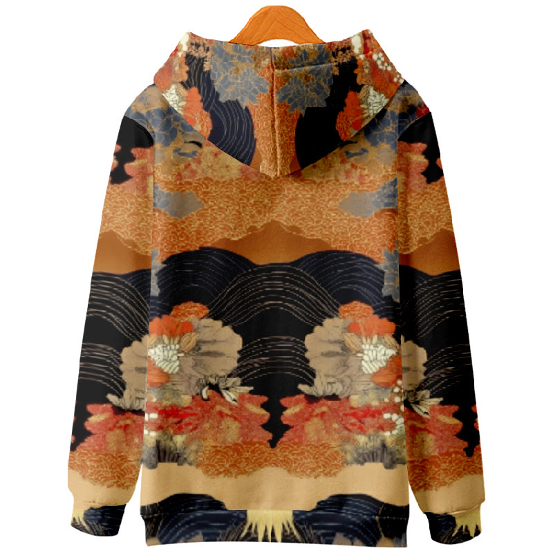 Women's Japanese Autumn Maple Leaf Floral Art Print Long Sleeve Hoodie - image 2
