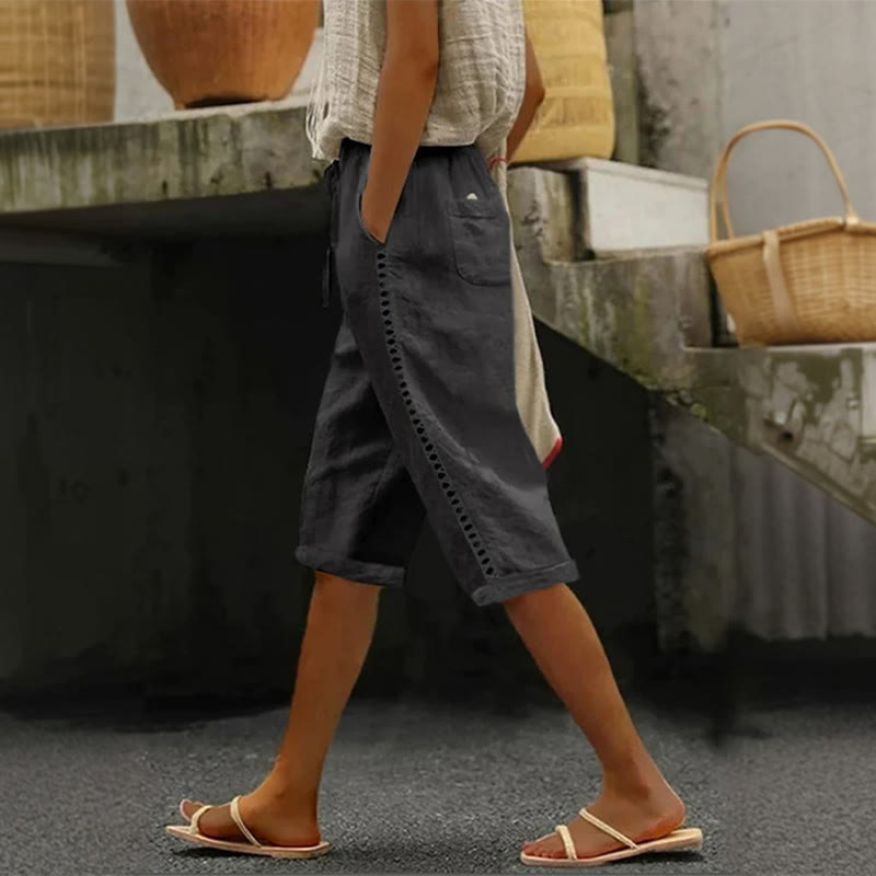 Solid Color Loose Hollow Casual Pants - Black - US28-30(5XL) - image 3