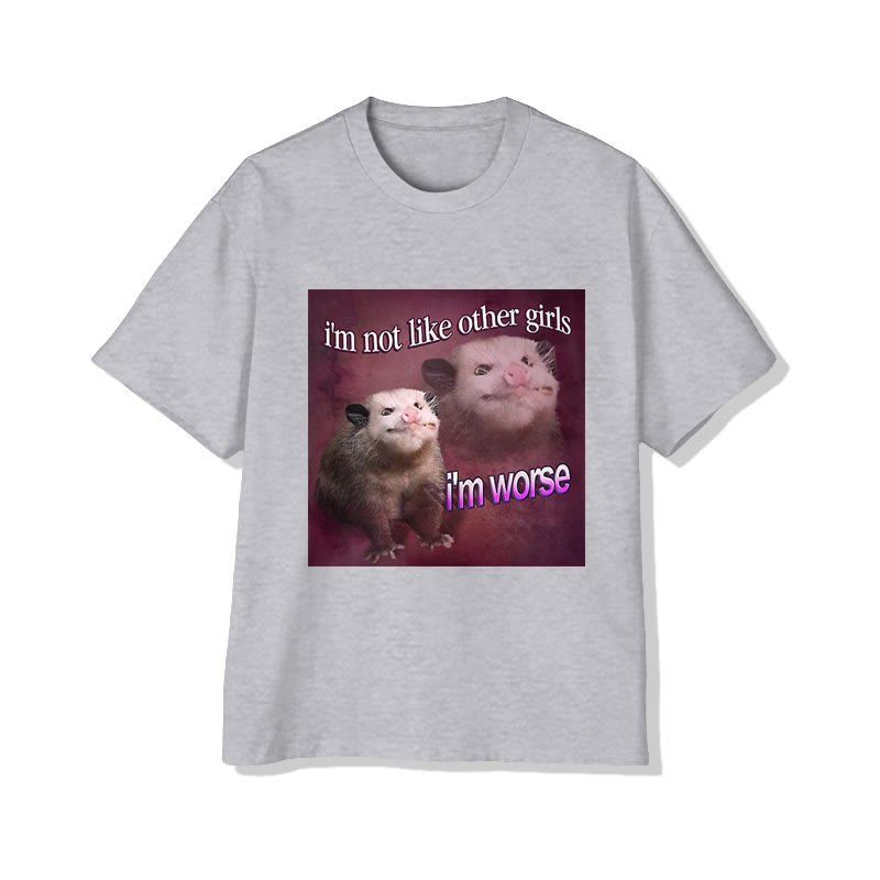 Unisex Funny Possum Meme Graphic Print Short Sleeved Crew Neck T-shirt - Grey - 2XL - image 4