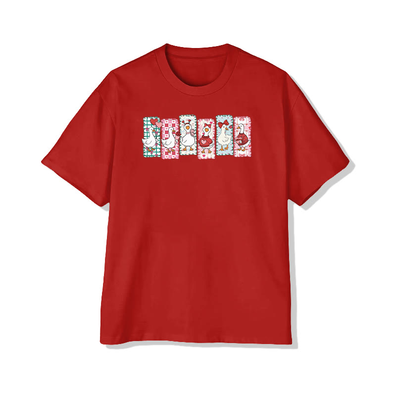 Style Of Postage Stamps Goose Valentine's Day Print T-shirt - Red - 8XL - image 3