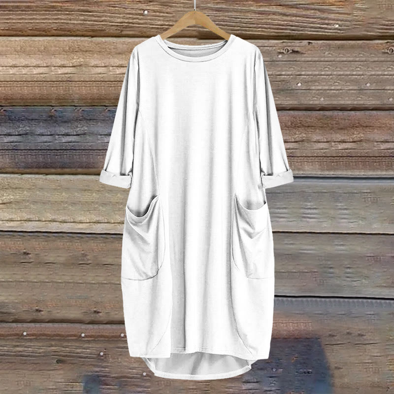 Women's Solid Color Loose Elegant Casual Long-sleeved Pocket Dress - image 13