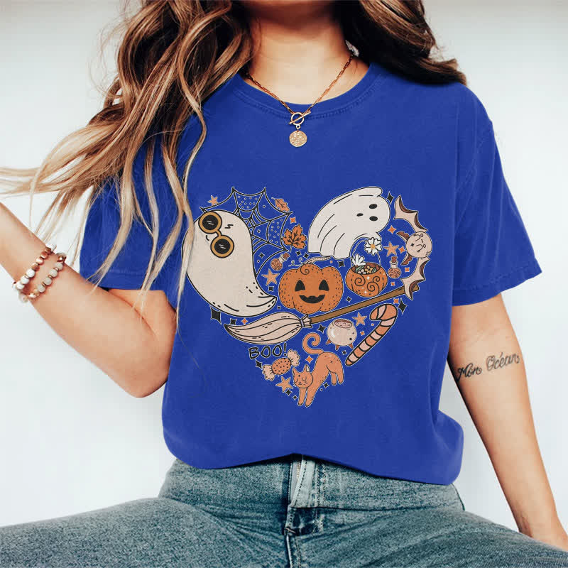 100% Cotton Halloween Elements Heart Art T-shirt - Royal Blue - 2XL - image 13