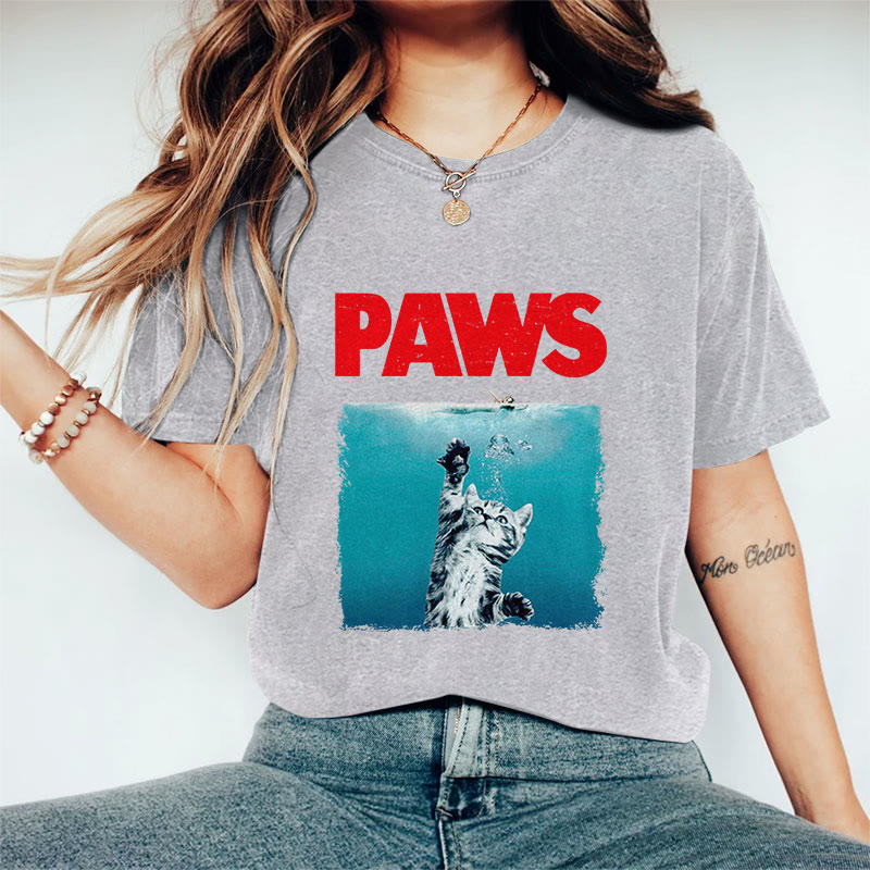 100% Cotton Paws Kitten Jaws Cute Cat Fun T-shirt - Grey - 2XL - image 4