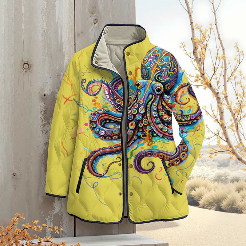 Vintage Rainbow Octopus Art Print Outerwear Jackets - Yellow - 4XL - image 8