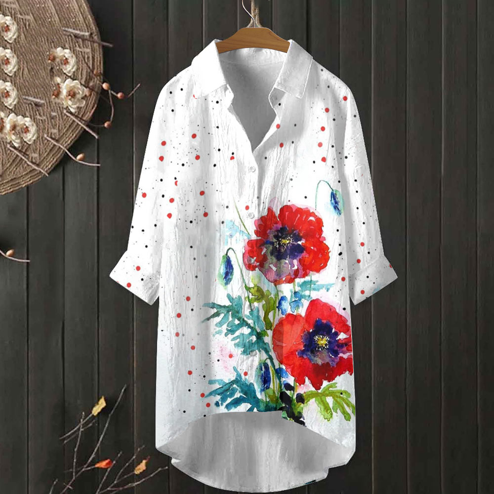 Watercolor Splash Dahlia Print Casual Shirt 