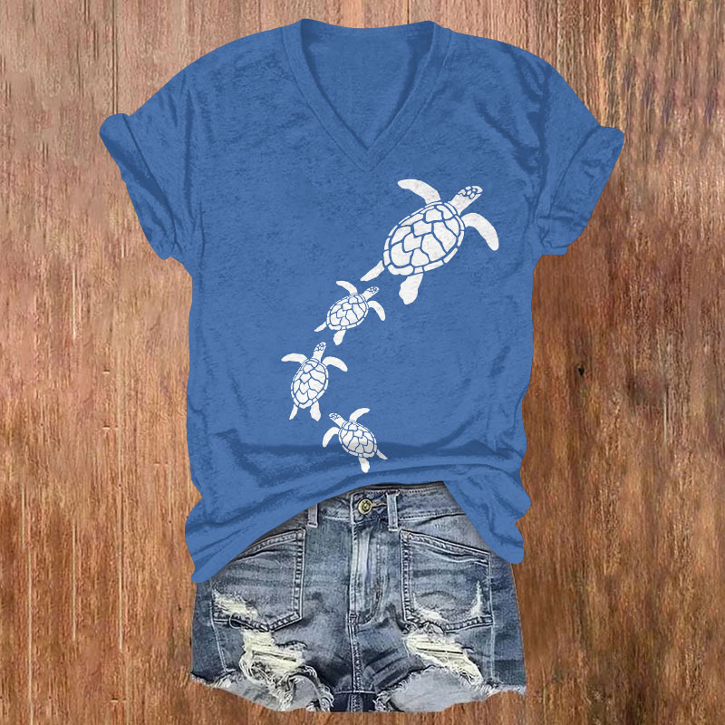 Funny Turtle Print T-shirt - Blue - 5XL - image 1