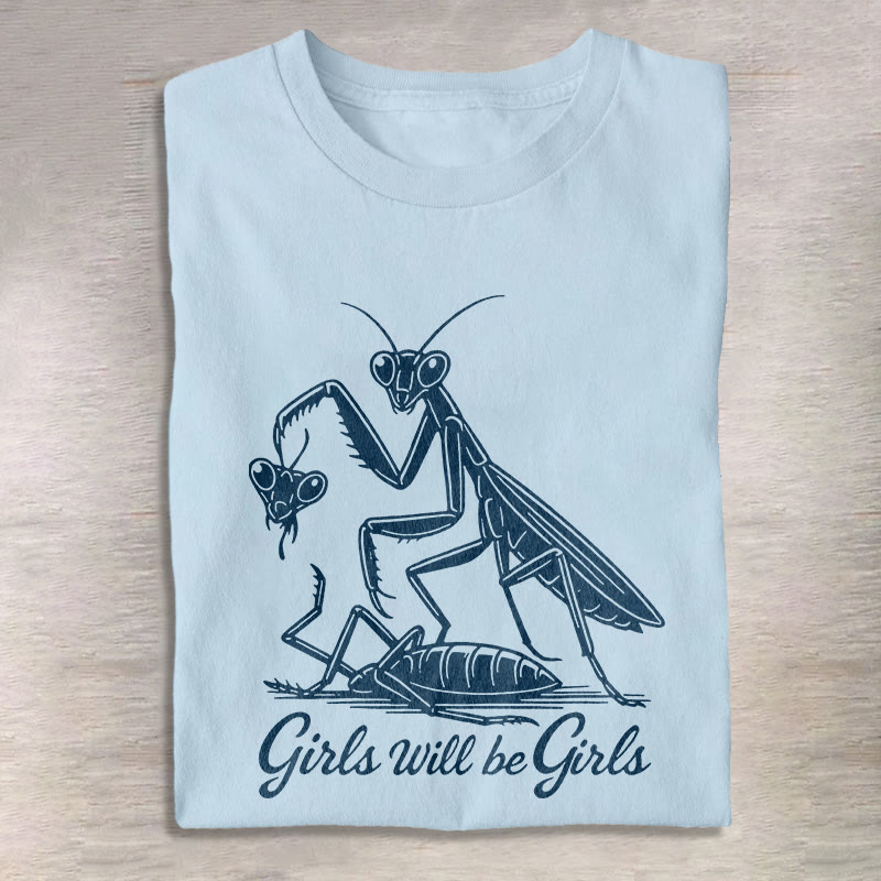 Unisex Funny Insect Girls Will Be Girls Print Three Rabbits Pattern Cotton Print T-shirt - Light Blue - US20-22(3XL) - image 5