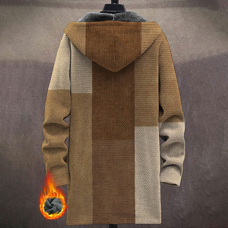 Retro Colorblock Pattern Print Unisex Plush Thick Long-sleeved Fleece Jacket Coat - image 3