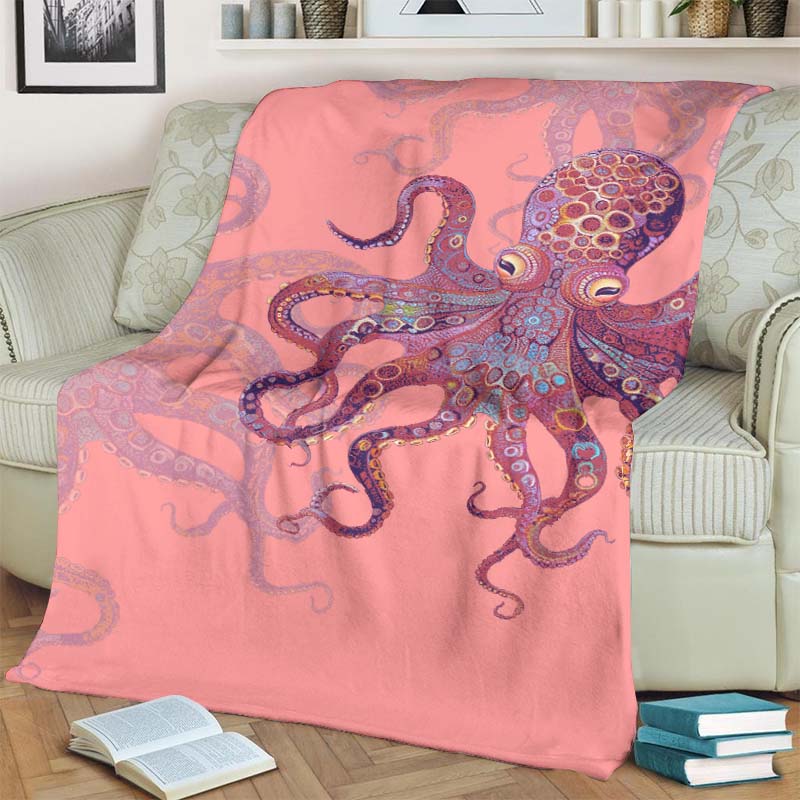 Unique Exquisite Octopus Pattern Print Blanket - Pink - 100*150cm - image 4