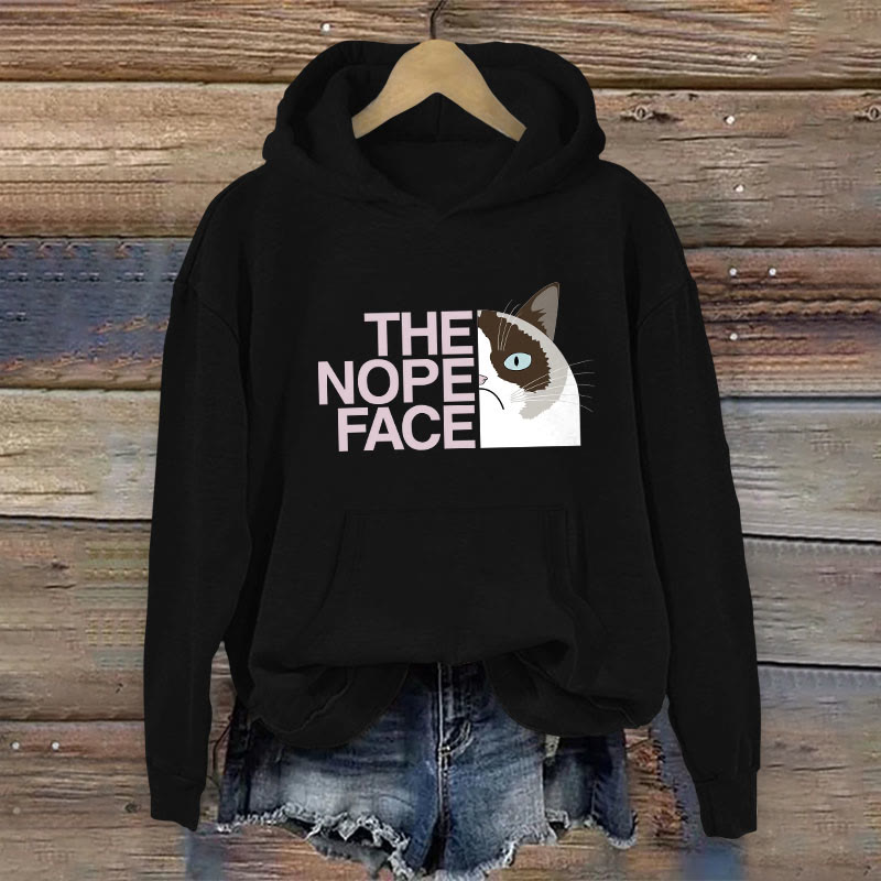 100% Cotton Funny The Nope Face Cat Print Women's Hoodie - Black - 2XL - image 6