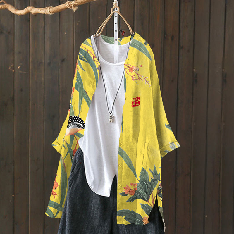 Japanese Vintage Little Bird Pattern Print Cardigan - image 12