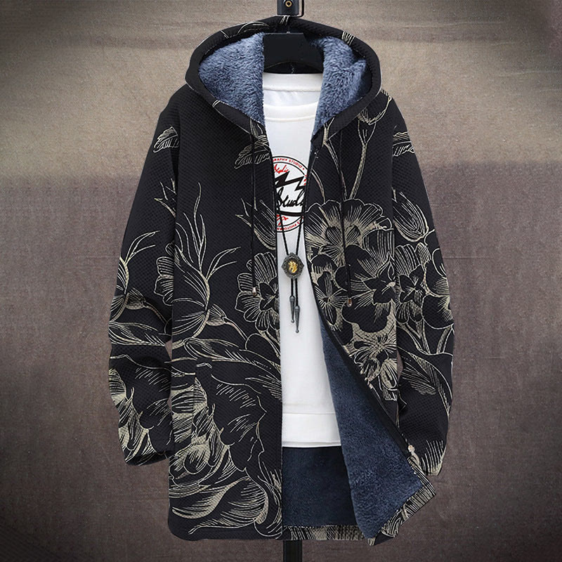 Traditional Floral Pattern Print Unisex Plush Thick Long-sleeved Fleece Jacket Coat - image 2