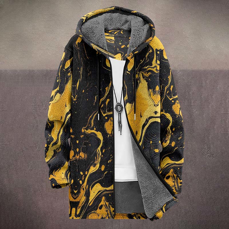 Retro Irregular Yellow Graffiti Art Print Unisex Plush Thick Long-sleeved Fleece Jacket Coat - image 2
