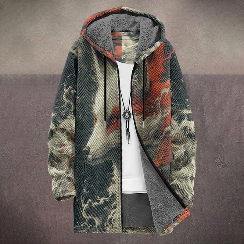 Mysterious Watercolor Fox Pattern Print Unisex Plush Thick Long-sleeved Fleece Jacket Coat - image 2