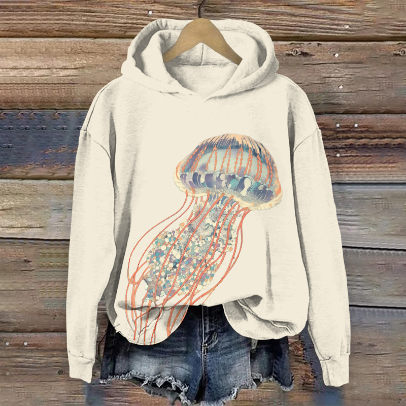 Creative Unique Jellyfish Pattern Art Print Long Sleeve Hoodie - Beige - US44-46(8XL) - image 3
