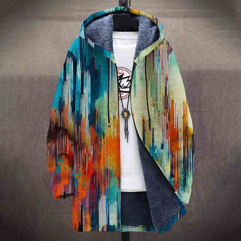 Abstract Oil Painting Graffiti Colorful Tribe Pattern Print Unisex Plush Thick Long-sleeved Fleece Jacket Coat - image 2