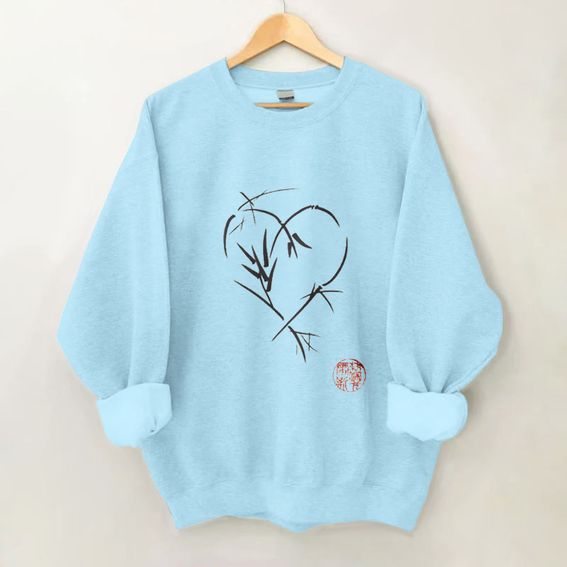 100% Cotton Valentine's Day Japanese Hearts Print Crew Neck Sweatshirt - Blue - 2XL - image 2