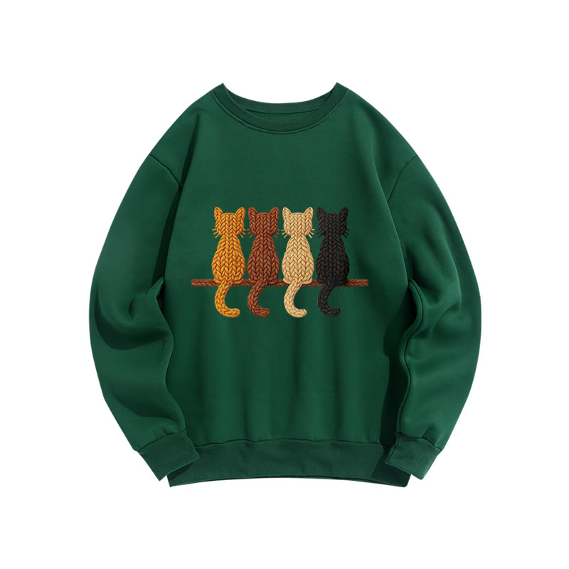 Cat Print Long Sleeve Crew Neck Sweatshirt - Green - US16-18(2XL) - image 6