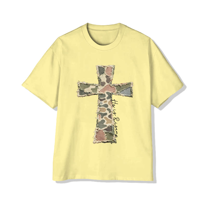 Christian He Is Risen Camouflage Cross Print Pattern Cotton Print T-shirt - image 12